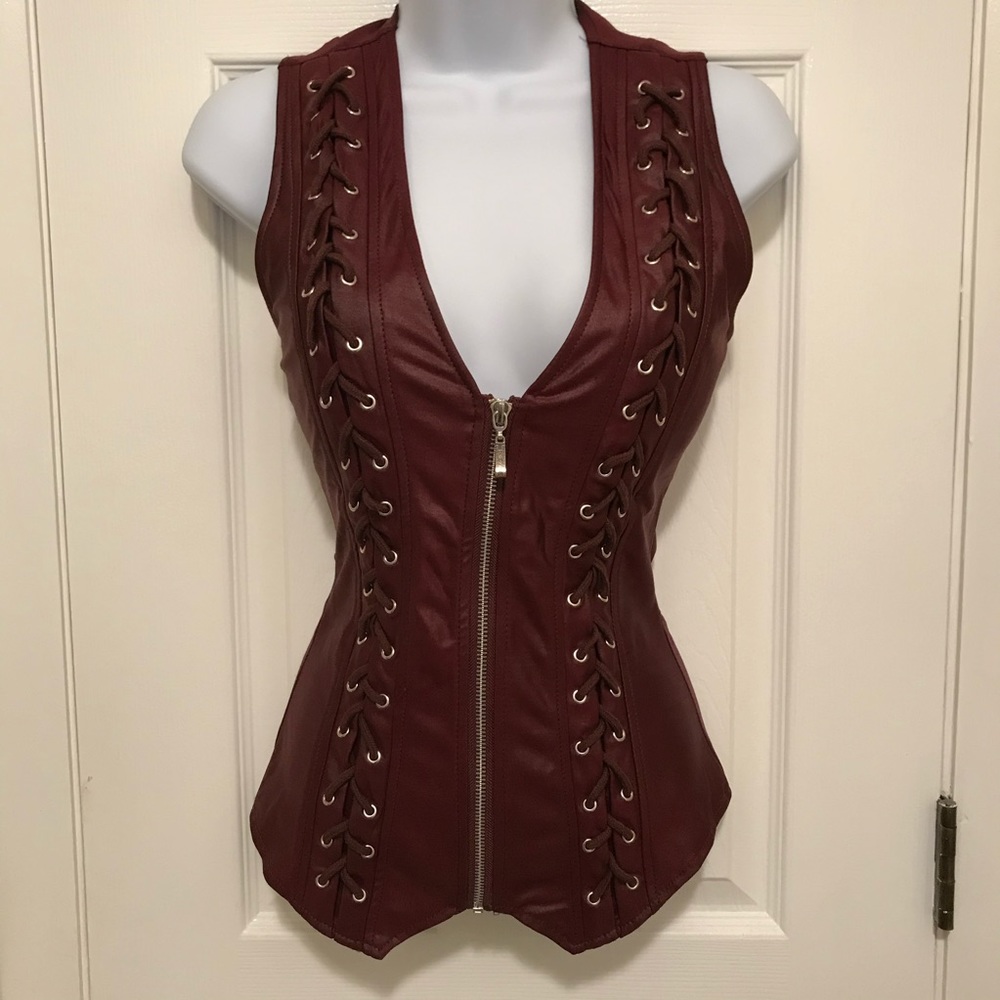 NWT Zip Up Vest Stretch Burgundy Small Push Up